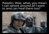 Paladin: Wait, what, you mean I can w---- around all I want to and can heal them too?