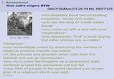 Anonymous Your cult's origins BTW 613 KB JPG "idolatrous" 09/07/26(Mon) 13:28:14 No. 18677125 >the Israelites have two competing kingdoms - Israel and Judah >you are the king of Judah called Josiah >you come up with a plot with your "prophettess" >you apparently "find" a book saying that other shrines are so-called >you consolidate power by destroying the centers of religious practice outside Jerusalem >in the process you proclaim other cults than the Yahwist one are an abomination >you try to unite the kingdom as a centralized state centered around the Jerusalem cult but fail >now 54% of people in the world decided your power grab of a religious reform was legit >???