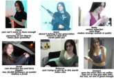 Claire -just can't seem to have enough wine -pursuing an art degree -hates poor grammar Janet -doesn't belong in her generation -listens to dad rock -sarah palin fan Betty -anime superfan -eats bugs -makes strange sounds in public Sarah -one direction fan and larry shipper -has 20,000 followers on tumblr -lowkey a freak Rebecca -just trying to get by in this world -loves cáts Jasmine -gets the most likes on selfies -says no to any guy who asks her out, no one iš good enough