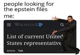 people looking for the epstein files me: = WIKIPEDIA а List of current United States representative Article Talk