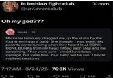 la lesbian fight club @unloversciub Oh my god??? X.com zouss - 3d My sister famously dragged me up the stairs by the foot when I was a baby. She thought I was a doll. My parents came running when they heard loud BONK BONK BONKS from my head hitting each step and me screaming. They were sure I would have brain damage, but i was fine. Your baby will be too. They're resilient creatures 7:17 AM - 3/24/26-706K Views 81 tz 1K 44K 1.6K