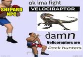 SHEPARD NPC ok ima fight VELOCIRAPTOR imgflip.com damn Velicoraptors are Pack hunters. imgflip.com