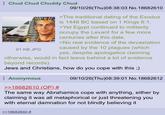 Chud Chud Chuddy Chud 91 KB JPG 09/10/26(Thu)08:38:03 No.18682610 >The traditional dating of the Exodus is 1446 BC based on 1 Kings 6:1. >Yet Egypt continued to militarily occupy the Levant for a few more centuries after this date. >No real evidence of the devastation caused by the 10 plagues (which yes, despite apologetics claiming otherwise, would in fact leave behind a lot of evidence beyond records). Jews and Christians, how do you cope with this ;) Anonymous >>18682610 (OP) # 09/10/26(Thu)08:39:01 No.18682612 The same way Abrahamics cope with anything, either by claiming it was all metaphorical or just threatening you with eternal damnation for not blindly believing it >18682840 #