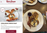 ||| = New! Bob Evans - FARMHOUSE KITCHEN - CINNA-BUNNY FRENCH TOAST 700 - 1050 cal. Cinnamon roll French toast with banana slices, blueberries and cream cheese icing. Served with choice of one sausage bacon strip and a beverage. link or START ORDER DO