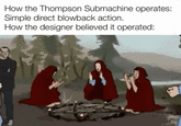 How the Thompson Submachine operates: Simple direct blowback action. How the designer believed it operated: