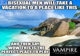 BISEXUAL MEN WILL TAKE A VACATION TO A PLACE LIKE THIS AND THEN SAY, "WOW, THIS IS THE PERFECT PLACE TO PLAY imgflip.com VAMPIRE THE MASQUERADE