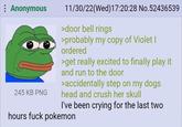 Anonymous 245 KB PNG 11/30/22(Wed)17:20:28 No.52436539 >door bell rings >probably my copy of Violet I ordered >get really excited to finally play it and run to the door >accidentally step on my dogs head and crush her skull I've been crying for the last two hours f--- pokemon