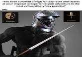 "You have a myriad of high fantasy races and classes at your disposal to experience your adventure in the most extraordinary way possible!" Me: Human Fighter