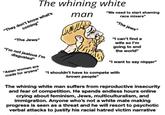The whining white coming" "They don't know what's man "We need to start shaming race mixers" "The jews" "I can't find a wife so I'm going to end the world" "The Jews" "I'm not jealous I'm disgusted" "Asian women are made for aryans" "I want to say niqqer" "I shouldn't have to compete with brown people" The whining white man suffers from reproductive insecurity and fear of competition. He spends endless hours online crying about feminism, Jews, multiculturalism, and immigration. Anyone who's not a white male making progress is seen as a threat and he will resort to psychotic verbal attacks to justify his racial hatred victim narrative