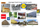 at least two churchs Average Czech town starter pack: LiDL a useless roundabout Masarykova Zámek PENNY. 30 local park with weird people one house full of gypsies (everyone avoids it) primary school looks like this Masarykova Komenského Pivovar a square is usually full of cars A 26 26 Sokolský park town hall from communist era castle railway crossing divides the town this signs everywhere