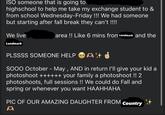 ISO someone that is going to highschool to help me take my exchange student to & from school Wednesday-Friday !!! We had someone but starting after fall break they can't !!!!! We live Landmark area!! Like 6 mins from Landmark and the PLSSSS SOMEONE HELP I SOOO October - May, AND in return I'll give your kid a photoshoot ++++++ your family a photoshoot !! 2 photoshoots, full sessions !! We could do Fall and spring or whenever you want HAAHHAHA PIC OF OUR AMAZING DAUGHTER FROM Country