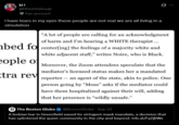 ki! @fthinlttlefreak Fan account i have tears in my eyes these people are not real we are all living in a simulation "A lot of people are calling for an acknowledgment of harm and I'm hearing a WHITE therapist... bed focenter[ing] the feelings of a majority white and eople of tra rev white adjacent staff," writes Noire, who is Black. - Moreover, the Zoom attendees speculate that the mediator's licensed status makes her a mandated reporter an agent of the state, akin to police. One person going by "Moss" asks if the mediator could have them hospitalized against their will, adding that her presence is "wildly unsafe." The Boston Globe @Boston Globe - Sep 22 A lesbian bar in Greenfield eased its stringent mask mandate, a decision that has splintered the queer community in the city and beyond. trib.al/FyZjBWs