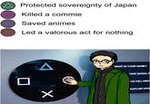 ☐ Protected sovereignty of Japan Killed a commie Saved animes Led a valorous act for nothing A Х WHAT IS YOUR NAME? OUR SERIAL N YOU KILL HIM? EXPLAIN WHA