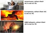 Ha Ha Ha! I am bulletproof! Americans, when their AC is set to 70. Europeans, when their AC is set to 70. D&D players, when their AC is set to 70