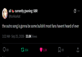 ali currently gooning: SBR @turkkarkat the outro song is gonna be some b------- most fans havent heard of ever 3:32 AM - Sep 25, 2026 33.8K Views 69 304 3.3K 89 <]
