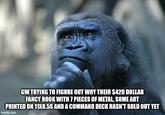 GW TRYING TO FIGURE OUT WHY THEIR $420 DOLLAR FANCY BOOK WITH 7 PIECES OF METAL, SOME ART PRINTED ON 11X8.5S AND A COMMAND DECK HASN'T SOLD OUT YET imgflip.com