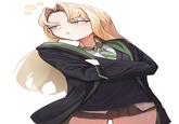 Fan art of Malfoid, a female Draco Malfoy. She is pouting.