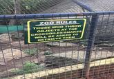 ZOO RULES THOSE WHO THROW OBJECTS AT THE CROCODILES/SNAKES WILL BE ASKED TO RETRIEVE THEM