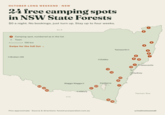 OCTOBER LONG WEEKEND NSW 24 free camping spots in NSW State Forests $0 a night. No bookings, just turn up. Stay up to four weeks. QLD Camping spot, numbered as in the list о Town 100 km Swipe for the full list → O Broken Hill 24 22 23 Wagga Wagga o VIC O Albury Pins approximate Source & directions: forestrycorporation.com.au o Dubbo 13 14 Tamworth O 15 16 Canberra 17 20 21 19 18 6 8 10 11 Newcastle 12 Sydney Tasman Sea u/mattnotsosmall