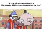 "Orks are the only good guys in Warhammer40k because they are having fun."