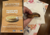 maxine's Heavenly SWEETENED BY NATURE 3 PACK (3 SANDWICHES) DELICIOUS HOMEMADE-STYLE Peanut Butter Creme Sandwich MADE WITH PREBIOTIC FIBER CERTIFIED GLUTEN NET WT. 4.6 OZ (138 6) FREE Vegan NON VERIFIED nongmoproject.org