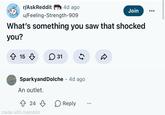 r/AskReddit 4d ago u/Feeling-Strength-909 Join What's something you saw that shocked you? 15 ☐ 31 Sparkyand Dolche ⚫ 4d ago An outlet. 24 > Reply made with mematic D