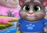 An edited image of Talking Tom. He is fat.