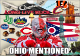 This is my more updated version of my "Ohio mentioned" meme, featuring a couple more restaurant logos, a few more store logos, and some other odd facts.