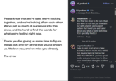 PODCAST H3 h3_podcast ❤ Follow ... Please know that we're safe, we're sticking together, and we're looking after each other. We've put so much of ourselves into this show, and it's hard to find the words for what we're feeling right now. Thank you for giving us some time to figure things out, and for all the love you've shown us. We love you, and we miss you already. The crew EH3 h3_podcast ❤ 12h PODCAST a message from the crew... mikahfox94 12h You flew too close to the sun Ethan, you were so rich not just in wealth but with a family and support system that loved you and cared about you. what a waste watching YOU specially. Ned 2.0 8,191 likes Reply View all 19 replies amynicolesabas 5h DAN PLEASE LEAD YOUR OWN BUSINESS RIGHT NOW. YOU WERE THE BACKBONE OF THE SHOW AND YOU KNOW IT. you're a great leader and you know how to allow your crewmates' strengths to shine 90.3K 5.1K 1.7K 12 hours ago Comments on this post have been limited. Σ