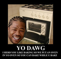 YO DAWG I HERD YOU LIKE BAKING SO WE PUT AN OVEN IN YO OVEN SO YOU CAN BAKE WHILE U BAKE
