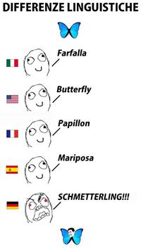 DIFFERENZE LINGUISTICHE Farfalla Butterfly Papillon Mariposa SCHMETTERLING!!!