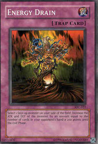 NA ENERGY DRAIN TRAP CARD] Selecti lise op monsteron yuut side of the field Increase the ATK and DEF of the monster by an許mount oquil to the number of cards ih yout oppotents handxo0 points unt he End Phase