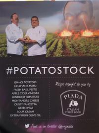 #POTATO STOCK IDAHO POTATOES HELLMAN'S MAYO FRESH BASIL PESTO APPLE CIDER VINEGAR SUNDRIED TOMATOES MONTAMORE CHEESE CRISPY PANCETTA GREEN PEAS SOUR CREAM EXTRA VIRGIN OLIVE OIL Reipe brught to yu by PIADA ITALIAN STREET FOOD Find us on twitter Cvnypiada