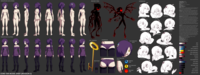 TURNAROUND (UNCLOTHED) DEMONIC FORM EXPRESSIONS JAPANESE NAME: V DATE: Decemiber 1Bth HEIGHT: 411 (nomot i72 Idemonic BLOOD TYPE Mate purple on the lett short/ at the very bact weh one chent length dil ponytal ed to the right gnd EYES:Cerulen metehing the logo on Pr top end badge in her Par COSTUME:Purple,ett-heshoulder swecter,elielbed at the wrhih High enough to show her undengor. Theve isO ZONE Archive logo centered on the chest od decont-e 근ONE Achive kpot e clipped to te right side of her hair. Dark. lane.hip highstockings. Elack. fiat heeled ahes go-go boots with omal appers. Purple cotton panties wih a ONE Aschive lago on the crotch ERSONALITY:Her highest priotty i her poodtion a Z0NE-Archive agitated excited frustration She & ohen closed hearted.arely showing atecton towards anyone otf er thon her per tertocie morster. Lemmy. hough she responds wel to fiattery and con be subdlued with a wel placed She s ecremely nimble extremely argry she con her demonkc form her inises tunm her pupils become her longue hength greaty hopeful surprised nto wings. Her demonic body s jet black with a red luminous low her Ergeips end toes along her imb. Her pupil and the ride ef her mouth aso gow bright e hile maintaining this sorm indide her dimension her IKES: Her job. Lemmy, dancing singing. sleeping. tentacles stunned powers ore TURNAROUND (CLOTHED) UNDERWEAR KEY /WEAPON HALF-DEMONIC FACE AVOITE CEMSTONE: Amethyst SKIN exhausted ecstatic HAIR BADGE PUPIL (NORMAL) PUPIL (DEMONIC) EETH/EYE WHITES TONGUE MOUTH TOP/UNDERWEAR TOP LOGO STOCKINGS STOCKING TOPS HALF-DEMONIC HAND cunouS NORMAL PUPIL BOOT SOLE 0 HALF-DEMONIC PUPIL BOOT SOLES BOOT ZIPPERS DEMONIC SKIN DEMONIC PUPIL ZONE-TAN MODEL SHEET (REVISION 2)