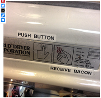PUSH BUTTON Model Serial No. 4193 60 HZ, AC LD DRYER PORATION Incluaing 2 A Motor Patent Nos. 2553846 Other Patents Pendi ng Listed E1986o L atrice Foods Co. Berkeley, inols 60163 RECEIVE BACON