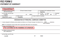 FEC FORM 2 STATEMENT OF CANDIDACY Limberbutt McCubbins b) Address (number and address 4633 South Sixth Street P60007366 3. Is This (c) City, State, and ZIP Code New Amended Louisville KY 40214 (N) OR 4. Party Affiliation 5. Office Sought 6. State &District of Candidate DEMOCRATIC PARTY DESIGNATION OF PRINCIPAL CAMPAIGN COMMITTEE 2016 (year of election) 7. I hereby designate the following named political committee as my Principal Campaign Committee for the election(s). NOTE: This designation should be filed with the appropriate office listed in the instructions. (a) Name of Committee (in full The Committee for the Installation of Limberbutt (b) Address (number and street) 8913 Lippincott Rd (c) City, State, and ZIP Code Louisville KY 40222