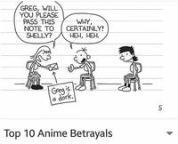 GREG, WILL YOU PLEASE PASS THIS NOTE TO CERTAINLY! SHELLY? HEH, HEH. WHY Greg is d dork. Top 10 Anime Betrayals