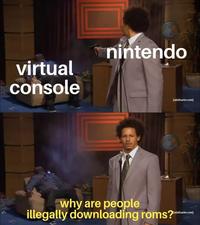 nintendo virtual console [adultswim.com why are people illegally downloading roms? dultswim.com]