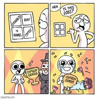 НЕН IS THIS LOSS? ANY 4 PANEL DO COMEDY GENIUS COMEDY GENIUS D SHENCOMIX.COM LITERALLY 7