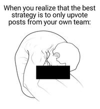 When you realize that the best strategy is to only upvote posts from your own team: