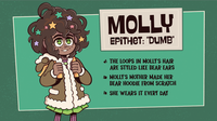 MOLLY EPİTHET: "DUMB" A THE LOOPS IN MOLLY'S HAIR ARE STYLED LIKE BEAR EARS - MOLLY'S MOTHER MADE HER BEAR HOODIE FROM SCRATCH A SHE WEARS IT EVERY DAY