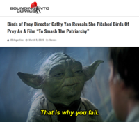 "Article in question from Bounding into Comics.":https://boundingintocomics.com/2020/03/08/birds-of-prey-director-cathy-yan-reveals-she-pitched-birds-of-prey-as-a-film-to-smash-the-patriarchy/