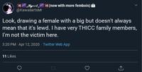 18 Kyoet_ 18 (now with more fembois)8 @KawaiiartsMr Look, drawing a female with a big but doesn't always mean that it's lewd. I have very THICC family members, I'm not the victim here. 3:20 PM Apr 12, 2020 · Twitter Web App 11 Likes 27