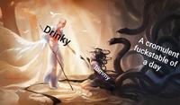 Fantasy art drinky saving Tommy from cromulent fuckcrustable of a day