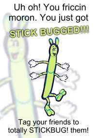 Uh oh! You friccin moron. You just got STICK BUGGED!! Tag your friends to totally STICKBUG! them!