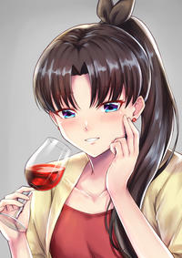 Adult Rin with a glass of wine
