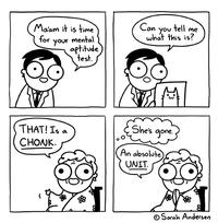 Ma'am it is time Can tell me you what this is? for mental your aptitude test. THAT! Is a CHONK. She's gone. An absolute UNIT. © Sarah Andersen Sarah's Scribbles White Text Face Cartoon Black Facial expression Head Nose Hairstyle Line art Fiction Organ Font Human Organism