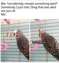 Me: *accidentaly reveals something dark* Somebody I just met: Omg that was dark are you ok Мe: tann3r IF Look, a hat. DAN