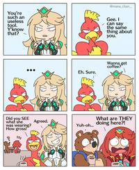 @mana_chan_ You're such an useless tool. Y'know that? Gee. I can say the same thing about you. Wanna get coffee? Eh. Sure. Did you SEE what she was wearing? How gross! What are THEY doing here?! Agreed. Yuh-oh...