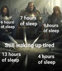 6 hours of sleep 7 hours of sleep 9 hours of sleep Still waking up tired 13 hours 4 hours of sleep of sleep